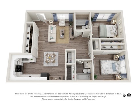 Floor plan for 2 beds, 2 baths, 1330 sqft
